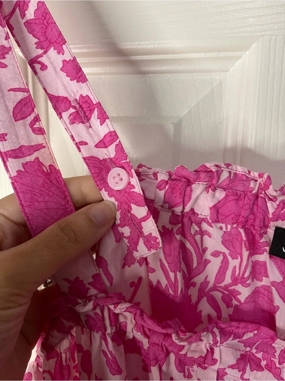 J Crew Preppy Pink Button-front Tank Tiny Rosebud Floral Ruffle lightweight LG.
